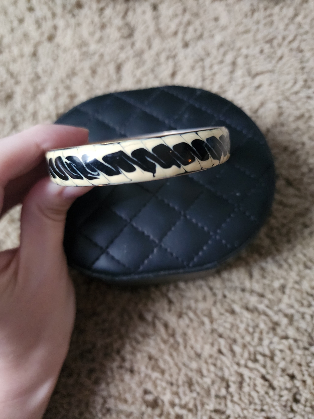 Gold-Tone Cream and Black Patterned Bangle Bracelet
